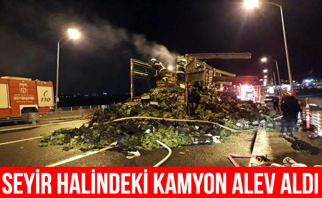 Osmangazi Köprüsü'nde kamyon alev aldı