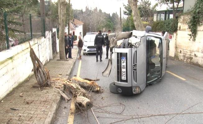 Üsküdar’da kontrolden çıkan otomobil ağaca çarptı