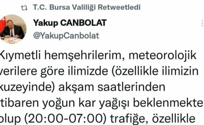 Bursa Valisi’nden "Sokağa çıkmayın" uyarısı