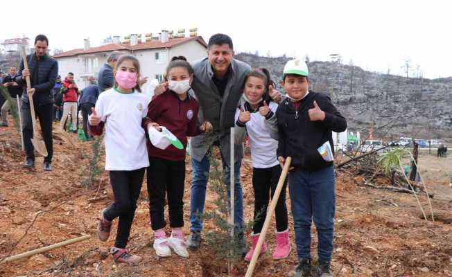 Güzelbağ yangın bölgesinde 3 bin 800 fidan toprakla buluştu