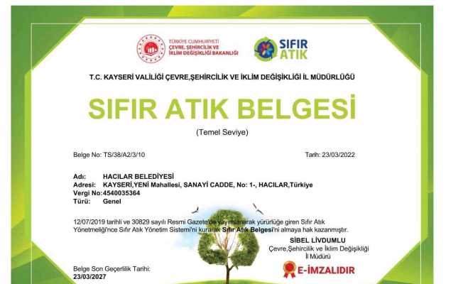 Hacılar Belediyesi sıfır atık belgesi aldı