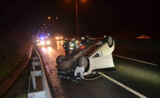 Tekirdağ’da yolcu otobüsüyle çarpışan otomobil takla attı: 1 yaralı