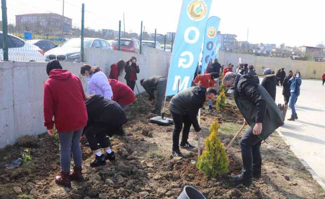 Vali Dağlı öğrencilerle birlikte okul bahçesinde fidan dikti